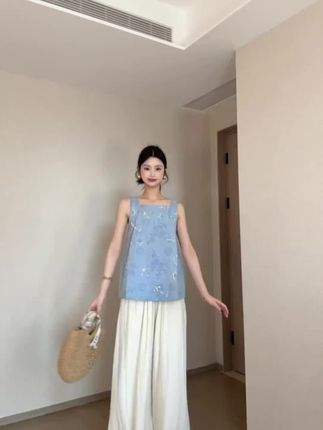法式千金贵气名媛风套装高级感吊带背心女装夏季新款休闲裤两件套#高级感穿搭 #温柔风穿搭 #甜美穿搭 #秋冬穿搭#百搭