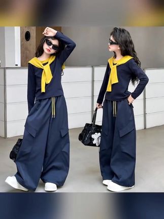 女童秋季工装裤套装女大童休闲秋装时髦披肩卫衣潮酷穿搭两件套潮