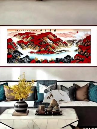 国画山水画纯手绘鸿运当头客厅挂画中式画大幅挂画实木框水墨#客厅装饰画 #家居挂画 #高端大气 #沙发背景画