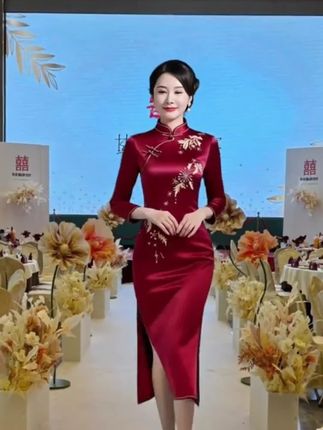 2025秋长袖进口三醋酸高档苏绣旗袍喜妈妈婆婆婚宴礼服优雅气质L#婚庆礼服 #婚礼妈妈礼服 #喜婆婆婚宴装 #结婚礼服 #高贵优雅