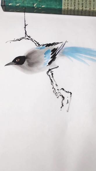 灰喜鹊新姿态 一学就会#国画 #零基础学画画 #一见爱上传统文化 #水墨写意 #国画也抖音