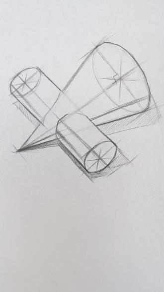 如何画圆柱圆锥穿插体结构素描,我来教你吧#零基础素描 #素描教程 #结构素描 #素描几何体 #美术生