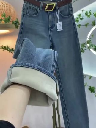 加绒窄版阔腿牛仔裤女秋冬爆款2025新款女士加厚高腰显瘦直筒裤子#牛仔裤穿搭 #牛仔裤 #休闲减龄穿搭 #百搭裤子 #显高显瘦显腿长