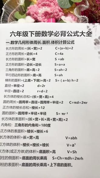 六年级下册数学必背公式大全#六年级下册数学 #数学必背公式 #电子版资料分享 @抖音小助手 @DOU+小助手