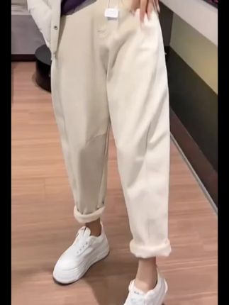 梨形显瘦大码加绒加厚哈伦老爹牛仔裤子女2025年秋冬季新款九分裤#牛仔裤 #谁穿谁好看 #双11 #显瘦穿搭 #显高显瘦显腿长