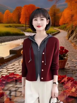 假两件上衣女时尚洋气短款连帽毛衣外套春秋2025新款爆款针织开衫#洋气上档次 #秋季新款