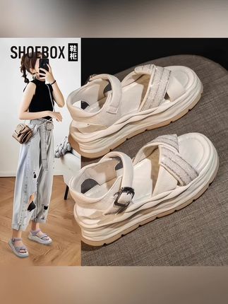 SHOEBOX鞋柜运动凉鞋女夏外穿2025新款超火厚底百搭水钻罗马鞋#运动凉鞋#罗马鞋#女鞋推荐#厚底凉鞋