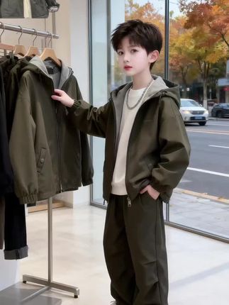 儿童加绒加厚套装冬季韩版男童洋气两件套潮款 #潮童穿搭 #高品质童装 #谁穿谁好看系列