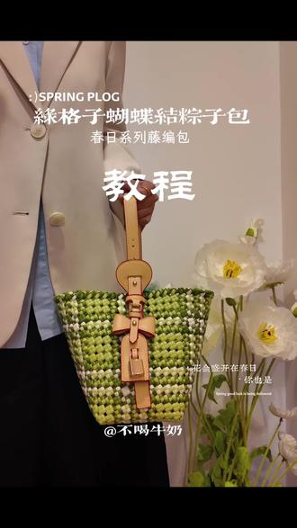 绿格子蝴蝶结粽子包教程 姐妹们,绿格子水桶包教程来咯,一起来编漂亮的小包#展示你的手工diy成果 #藤编教程 #手工包 #藤条编织 #藤编教程