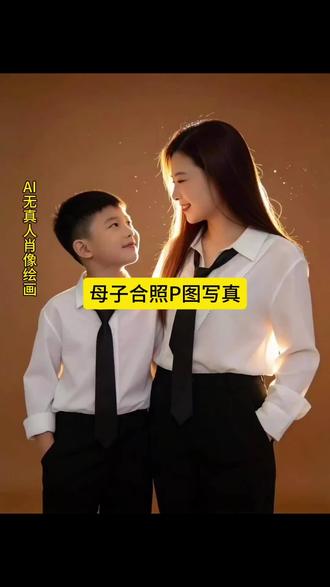 母子合照P图写真 母子合照 看着自己养大的孩子慢慢长大了#小云雀AI #小云雀AI一键图片设计