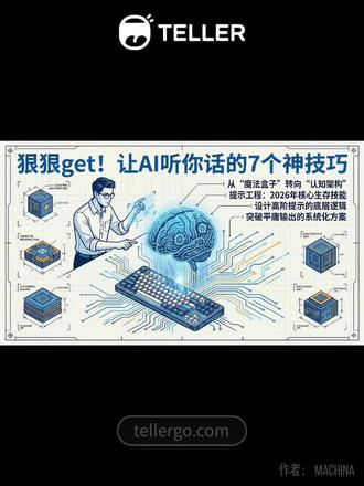 ⚡️狠狠get!让AI听你话的7个神技巧🔥
咱就是说!📢 2026 年每个工具都会变成聊天框,你还在瞎聊吗?!
今天必须给你们安利一个“改命”级别的技能——提示词工程!🔥 大数据推给我的这篇文章,看完我直接狠狠共情了!!
✨ 为什么现在必须学会这个?
简单说就是:会提示词=会驾驭 AI=工作效率暴增 10 倍!💪
那些能让 AI 输出神级内容的人,用的都是这 7 个底层逻辑👇
🎯 7 大核心技巧(建议收藏!)
1️⃣ 脑子要清楚 💭
别上来就打字!先想清楚你要啥,越具体越好。模糊的想法=模糊的结果,绝绝子!
2️⃣ 上下文是王道 📝
建个项目文件,让 AI 记住你的需求。这招真香警告!效果直接起飞!
3️⃣ 拆解任务 🧩
别让 AI 一口气干完所有事!分步骤说清楚,输出质量狠狠提升!
4️⃣ 格式要明确 📊
要列表就说列表,要表格就说表格。别让 AI 自己猜,浪费时间!
5️⃣ 给例子 💡
想要什么风格?直接甩几个参考!AI 秒懂你的审美,入股不亏!
6️⃣ 角色扮演 🎭
让 AI 变成某个领域的专家,输出立马专业起来!这个真的好用哭了!
7️⃣ 说清楚不要啥 🚫
告诉 AI 别用什么词、别写什么风格,避雷神器!
💬 姐妹们的真实反馈
“用了这些方法,我的工作效率真的翻倍了!”
“原来提示词还能这么玩,后悔没早知道!”
“这个技能 2026 年绝对是刚需,赶紧学起来!”
🎁 最后说一句
这 7 个技巧组合起来用,效果是 1+1>2 的!✨
别等了,现在就开始练!谁先掌握谁先赢!🏆
👇👇 评论区告诉我:你最想用 AI 做什么?
记得点赞收藏,别让这篇笔记在你的收藏夹里吃灰哦!💕
# 提示词工程 #AI 技能 #2026 必备技能 # 效率提升 # 职场干货 #ChatGPT # 人工智能 # 自我提升