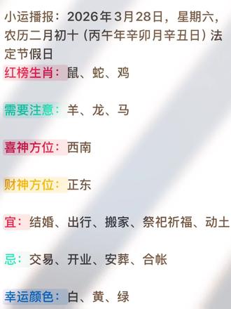 小运播报#每天跟我涨知识 #今日运势 仅供娱乐#老黄历 #生肖 #正能量