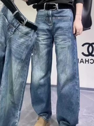蓝色牛仔裤女士2025年夏季新款爆款裤子显瘦高腰弯刀裤宽松阔腿裤#牛仔裤