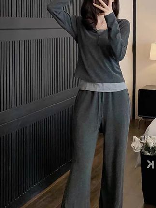 2025时尚套装女春秋假两件设计感上衣+垂感阔腿裤显瘦遮肉套装潮#简约穿搭