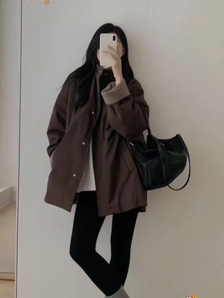 高级感撞色夹棉棉服2025爆款新品立领休闲宽松百搭加厚保暖风衣#现代风格 #黑色上衣中长款 #高级感穿搭 #加厚保暖 #女装