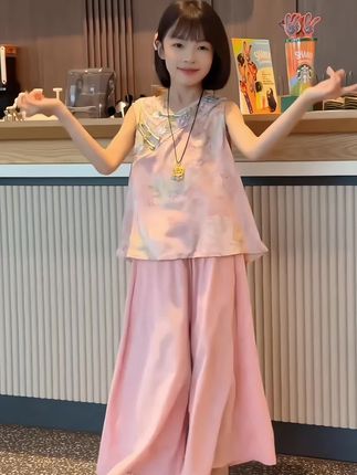 2025新款新中式唐装舒适休闲薄款夏季洋气复古海棠花刺绣套装女童#夏季穿搭 #高品质童装 #潮流穿搭 #爆款热卖中 #超便宜超划算