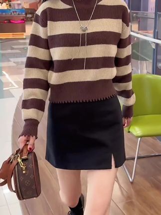 条纹短款毛衣女2025年新款春秋内搭时尚显瘦洋气高腰小款打底衫#针织衫 #针织毛衣 #百搭打底衫 #小个子穿搭 #春秋穿搭