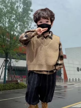 男童秋装套装2025新款韩版儿童洋气春秋针织马甲宝宝三件套#男童套装