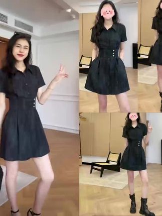 千金清冷感贵系衣服2025夏季新款翻领收腰气质连衣裙通勤小众女装#时尚 #穿搭#女装#好物推荐🔥 #爆款热卖中