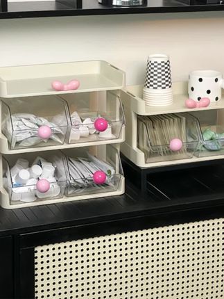 可爱新款奶油风茶包彩球桌面文具收纳盒笔筒咖啡零食置物架 #茶包收纳架#桌面收纳盒 #收纳盒#收纳整理#置物架