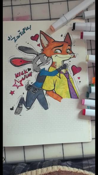 疯狂动物城#兔朱迪和狐狸尼克#日常瞎画 #马克笔手绘