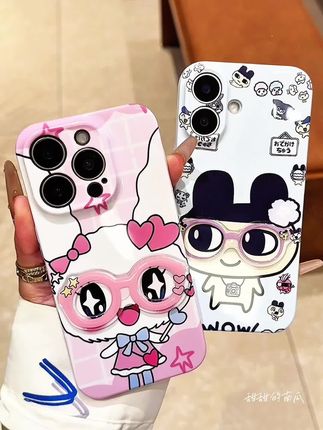 粉白甜心吉CP卡通壳,眼镜萌崽设计,可爱值直接拉满!#爱了爱了 #这个手机壳真的长在我心巴上了 #这也太好看了 #仙女必备#甜心吉