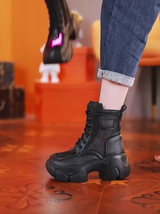 软皮厚底镂空马丁靴女2025新款夏网面透气短靴小个子网纱凉靴#软底软面穿上超舒服