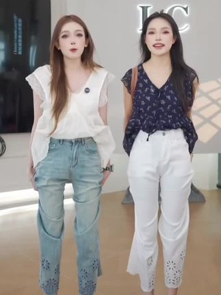 #乔栈爆款莱赛尔天丝浅蓝镂空刺绣小个子阔腿软牛仔夏季凉感九分裤#牛仔裤 #牛仔裤搭配 #牛仔裤女 #牛仔裤推荐 #九分裤