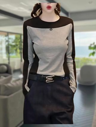 美式插肩袖拼接长袖T恤女2025秋季新款潮牌修身显瘦甜辣风短上衣#女装 #显瘦穿搭 #长袖t恤 #插肩袖