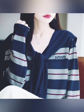 哥弟阿玛施正品早秋时尚撞色条纹羊毛开衫宽松长袖百搭披肩针织衫#潮流时尚穿搭