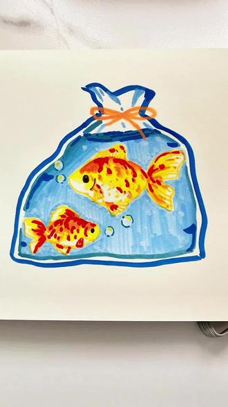 新年画金鱼,年年都有余#想画就画的艺术生活 #色彩画 #手绘 #创意画 #年年有鱼