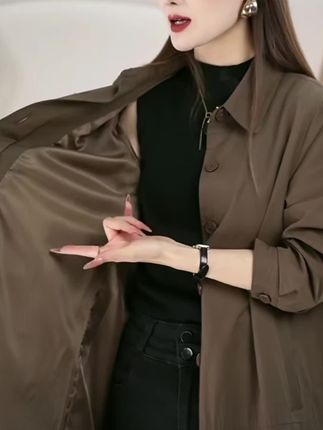 春秋款新款女士中长款宽松时尚百搭风衣外套#穿搭 #外套 #中长款 #百搭 #风衣