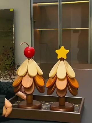 #实木圣诞树隔热垫一棵树杯垫餐桌摆件创意防烫耐高温锅碗垫餐边柜#好