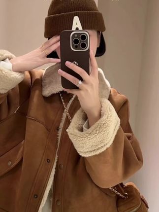 皮毛一体美拉德短外套女秋冬棉服高级感韩系宽松仿羊羔毛加厚上衣