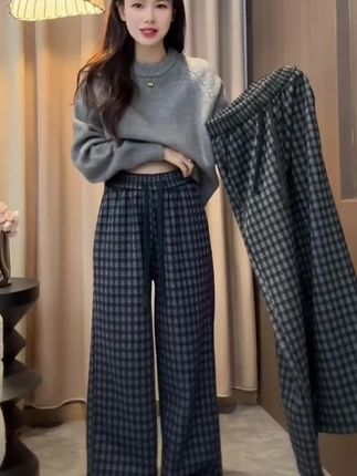 #秋冬穿搭 #格子阔腿裤