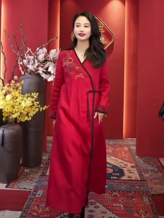 【花影成双】复古民族风刺绣新中式开衫连衣裙春秋