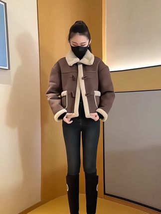 #创作灵感 韩版休闲洋气时尚皮毛一体外套#女装穿搭 #外套穿搭 #强烈推荐