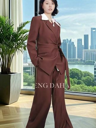 大码老钱风御姐气质时尚西装套装女2025秋季胖妹mm显瘦西服两件套#早秋高智感职场穿搭 #日常穿搭分享