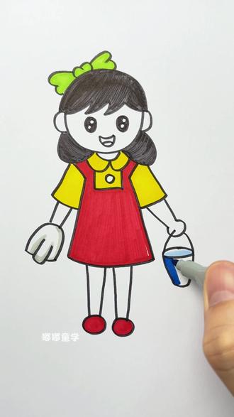 五一劳动节,教你画爱劳动的小女孩,一学就会!#五一劳动节 #小女孩 #简笔画 #一起学画画