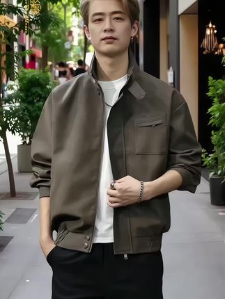 #男生穿搭 #春秋新款 #品质男装 #休闲百搭 #美式复古立领皮衣夹克