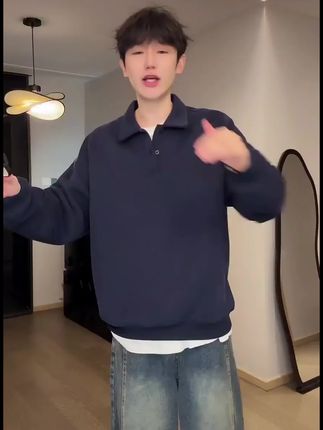 重磅套头卫衣男女秋季新款翻领POLO衫美式纯色潮牌休闲宽松外套 #男装 #时尚男装 #男装穿搭 #男装百搭 #男装搭配