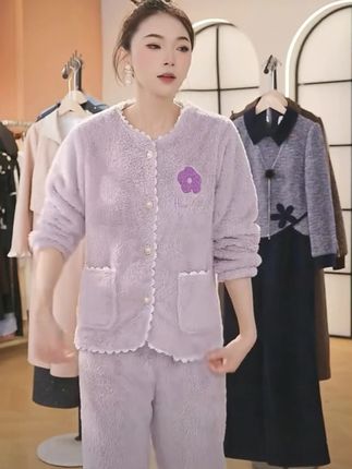 #家居服 #面料柔软舒适 #珊瑚绒睡衣 #保暖又好看 #小香风睡衣