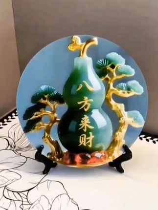 八方来财葫芦摆件 八方来财翡翠玉石葫芦木质画框摆件旺宅转运桌面玄关酒柜家居饰品#八方来财摆件 #家居摆件 #装饰摆件 #桌面摆件 #超便宜超划算