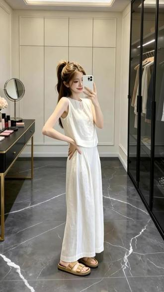韩式无袖背心上衣加阔腿裤#女装#穿的#休闲 #穿搭喜欢我关注我 #气质