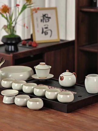 【唐丰】汝窑茶具轻奢高档家用中式功夫茶杯复古简约天青茶道创意#茶具好物推荐 #高端茶器 #爱生活爱喝茶