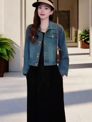 小个子休闲牛仔外套女#时尚宽松短款夹克正肩上衣#春秋穿搭 #时尚潮流穿搭#牛仔服外套上衣
