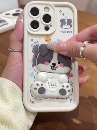 可爱小狗旋转镜子支架手机壳适用苹果15/13华为vivo小米oppo防摔#可爱小狗旋转镜子支架手机壳