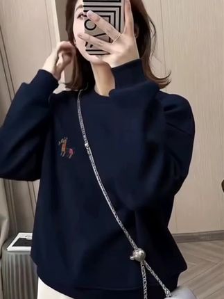 #圆领套头打底衫加绒加厚卫衣女2025秋冬新款宽松韩版外套春秋薄款