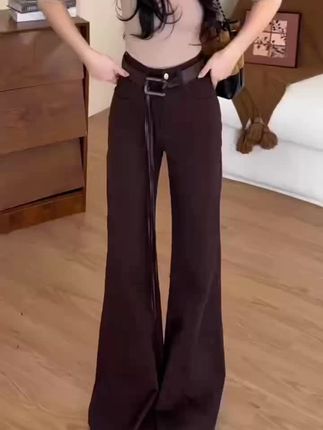 秋冬美拉德棕咖色不贴腿喇叭裤也太好看了吧 好有知性女人气质