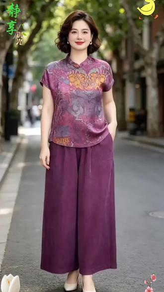 夏装女款高贵妈妈国风复古套装,2026洋气显瘦小衫+阔腿裤两件套#洋气减龄#好物推荐🔥